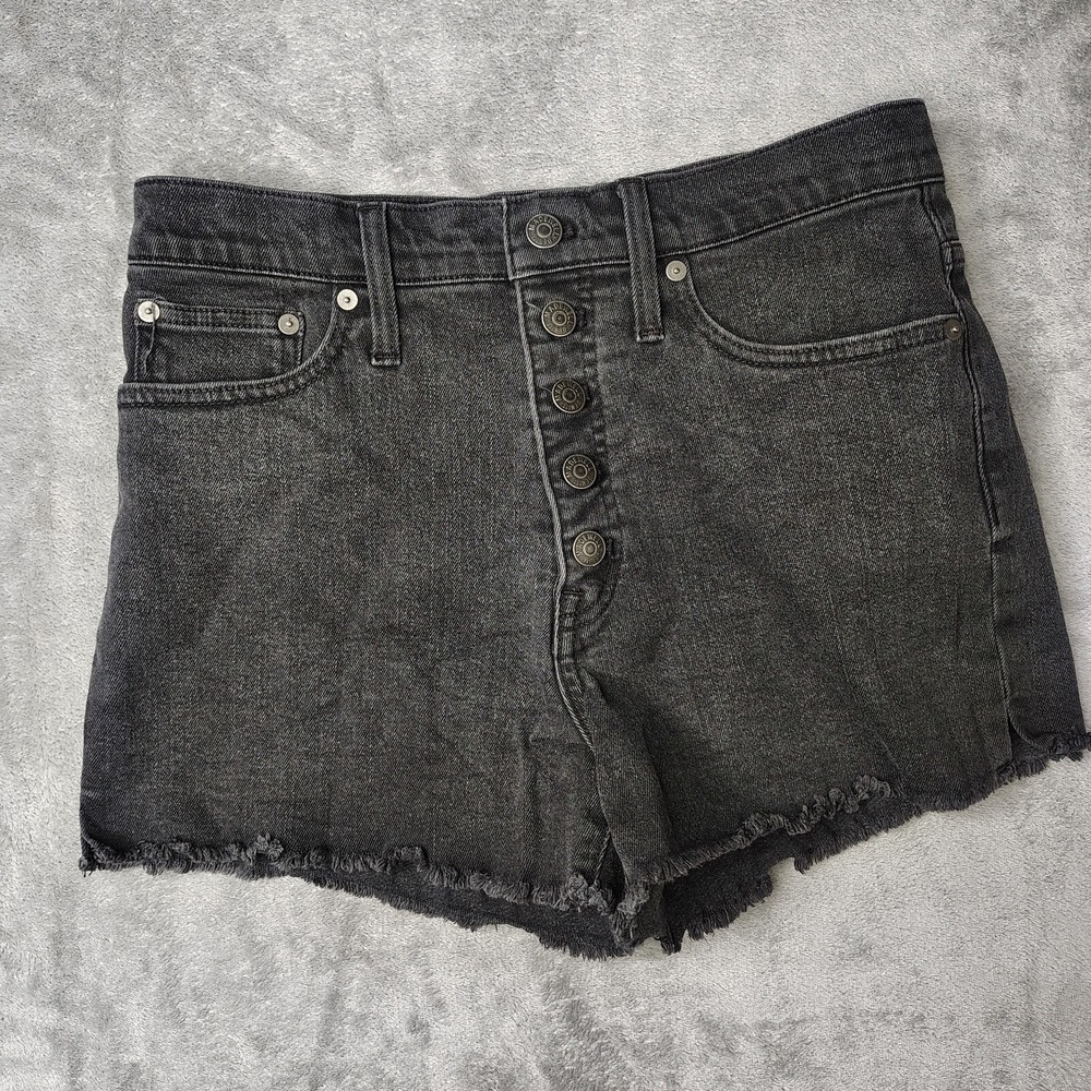 Madewell Denim Shorts‎ Womens 27 Black Mom Exposed Button Fly High Rise Frayed